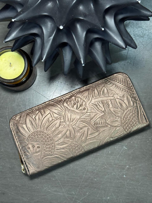 CARTERA 1 CIERRE GIRASOLES BRONCE