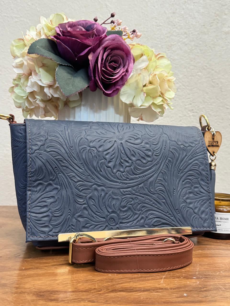 CROSSBODY VIANNEY GRABADO FLORES AZUL PLOMO
