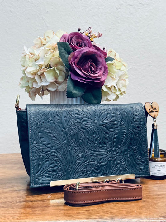CROSSBODY VIANNEY GRABADO FLORES VERDE ESMERALDA