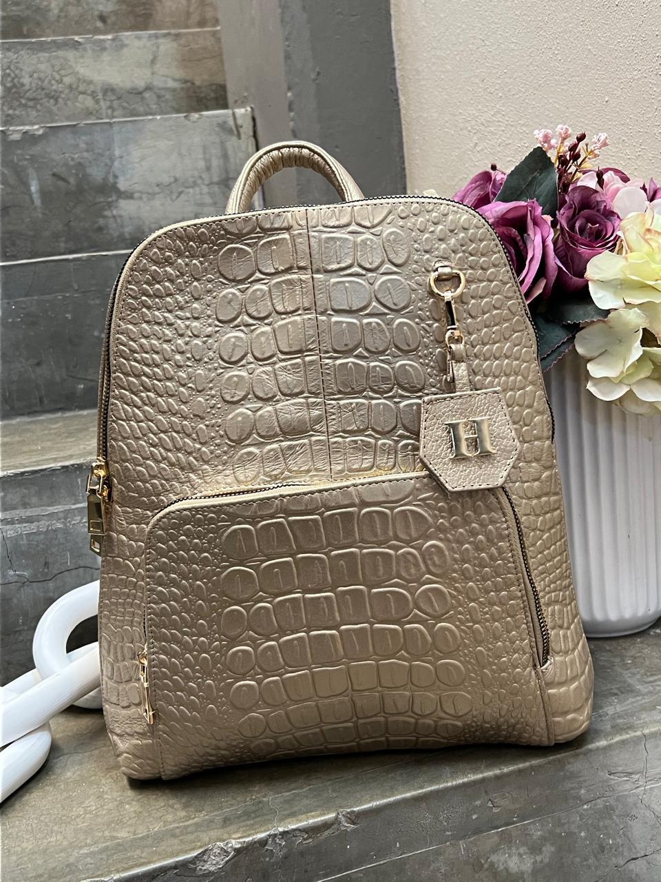MOCHILA 100% PIEL ALASKA ORO INGLES