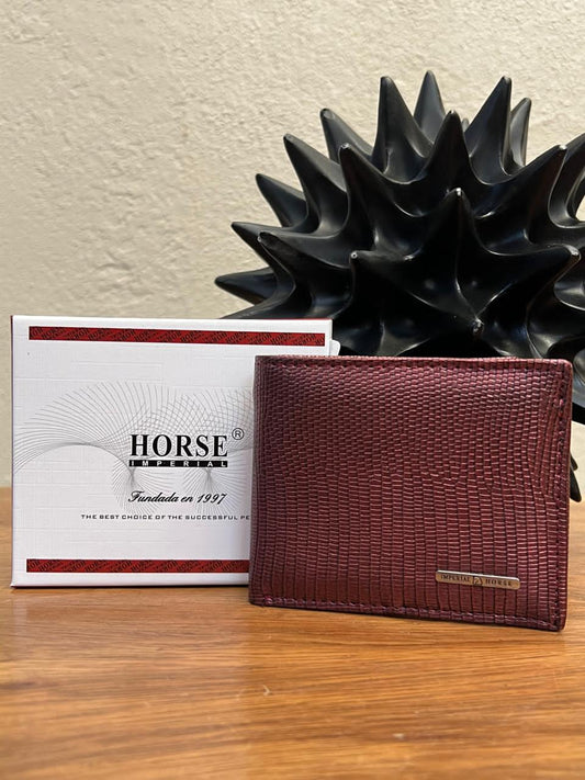 CARTERA HORSE PIEL BIFOLD VINO TEXTURA LAGARTO