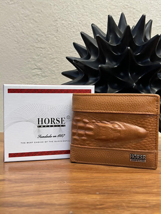 CARTERA HORSE PIEL BIFOLD COCODRILO CAMEL