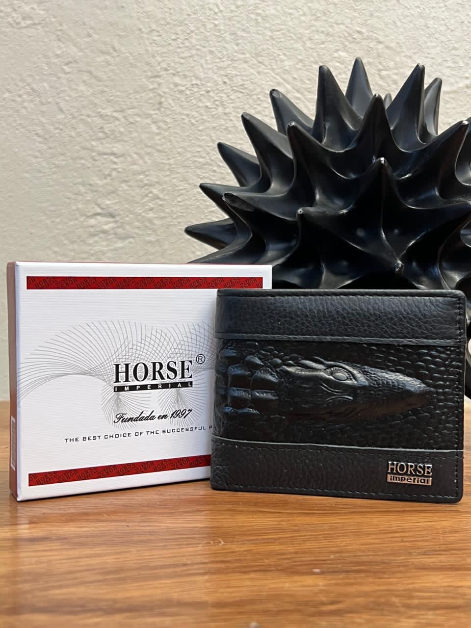 CARTERA HORSE PIEL BIFOLD COCODRILO NEGRO