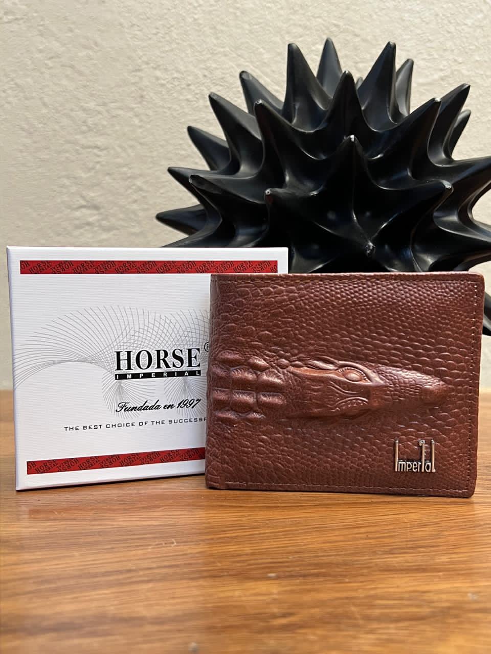 CARTERA HORSE PIEL BIFOLD COCODRILO MARRON