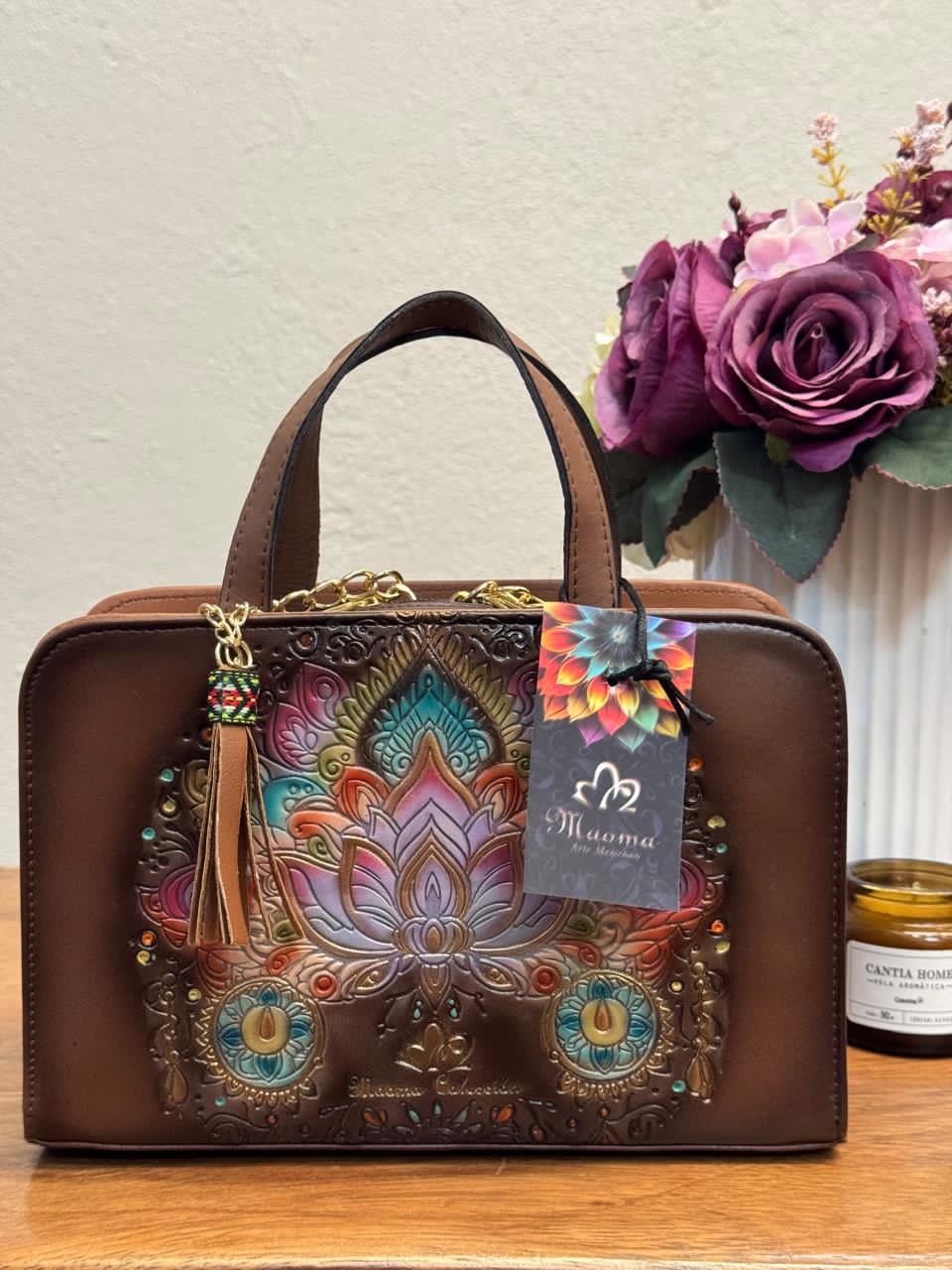 MAOMA CROSSBODY TABATA FLOR DE LOTO COLORES-PIEL MARRON