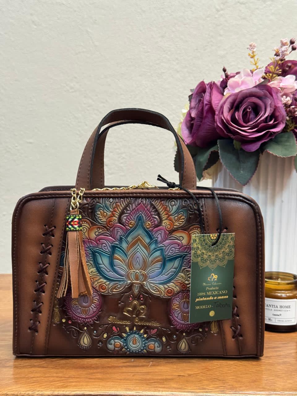 MAOMA CROSSBODY TABATA FLOR DE LOTO COLORES-PIEL MARRON