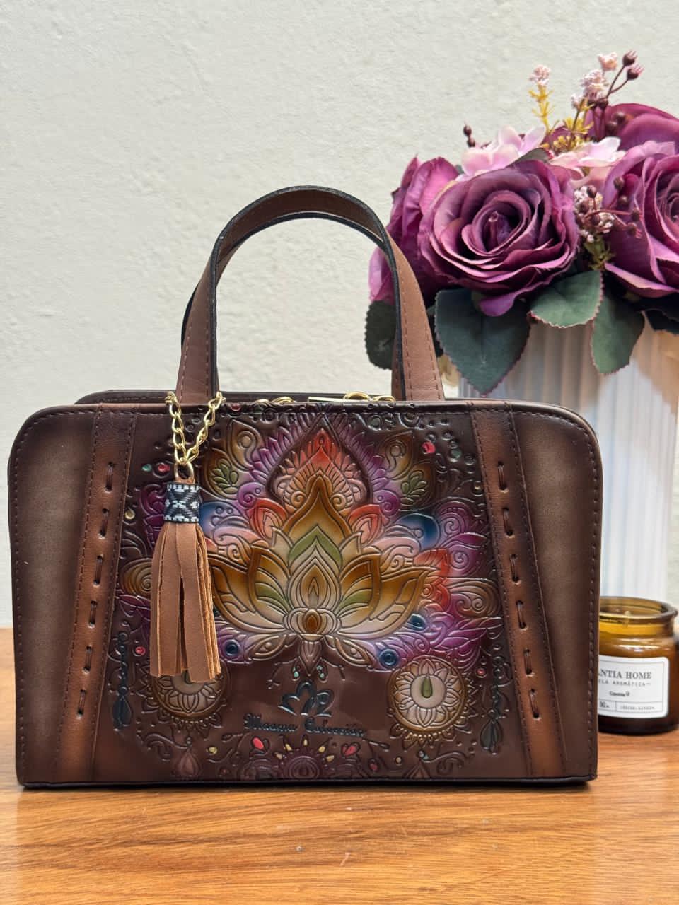 MAOMA CROSSBODY TABATA FLOR DE LOTO COLORES-PIEL MARRON