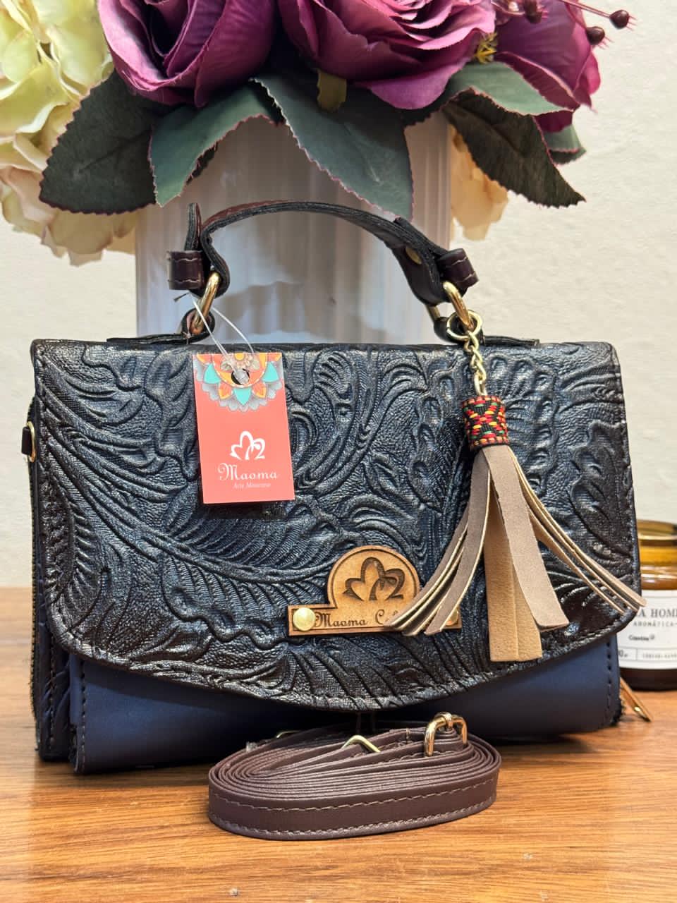 MAOMA DELIA DOBLE FLORES AZUL MARINO METALICO