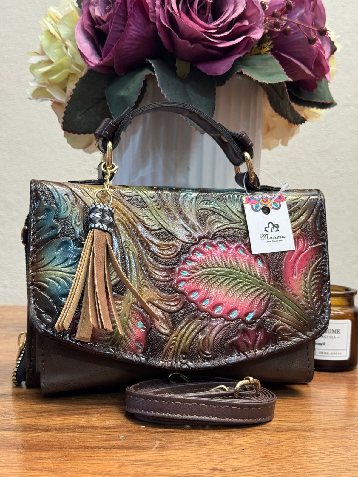 MAOMA DELIA DOBLE FLORES Y HOJAS MUSGO