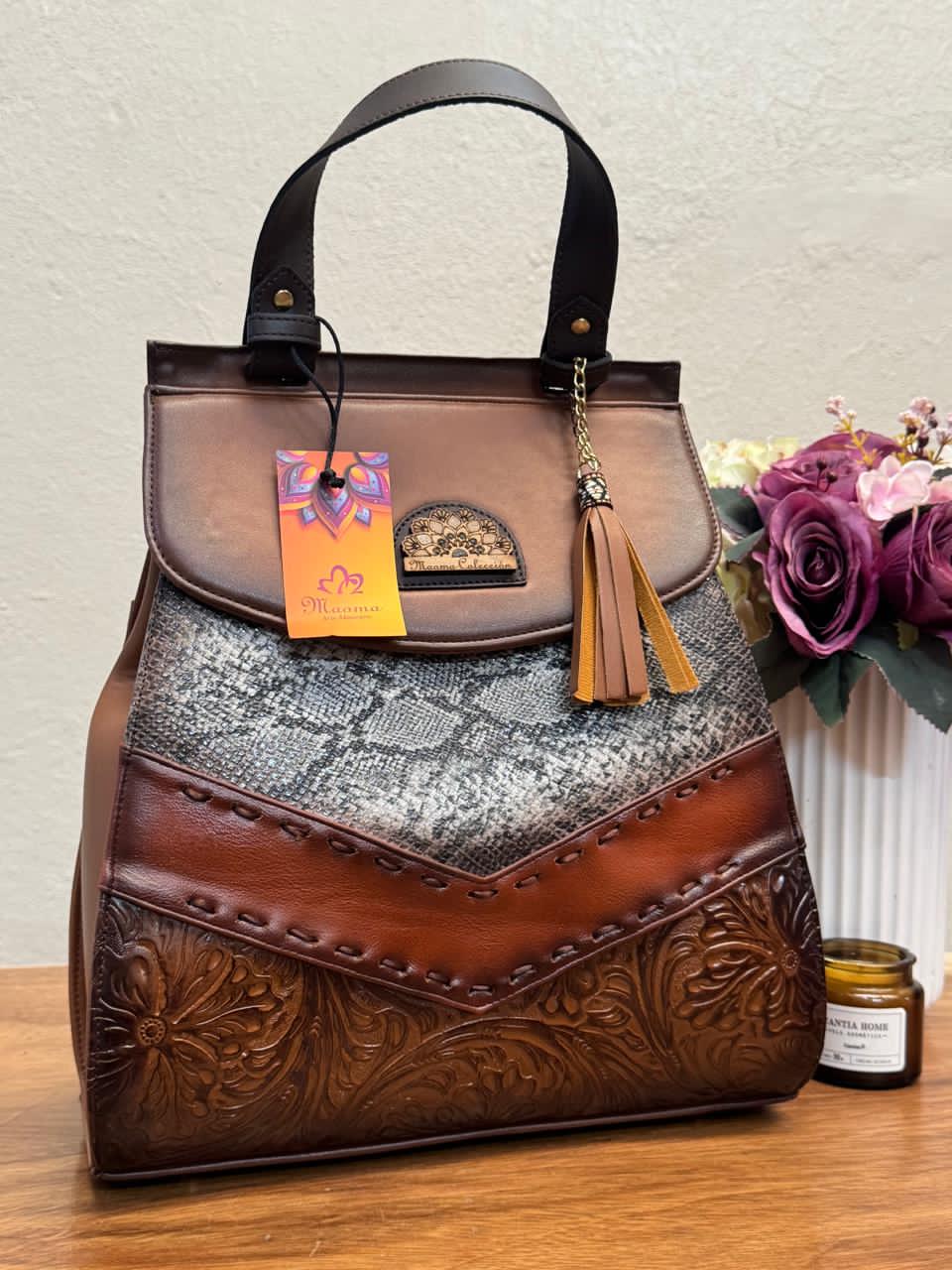 MAOMA GDE MOCHILA VERO FRANJA VARIOS MARRON