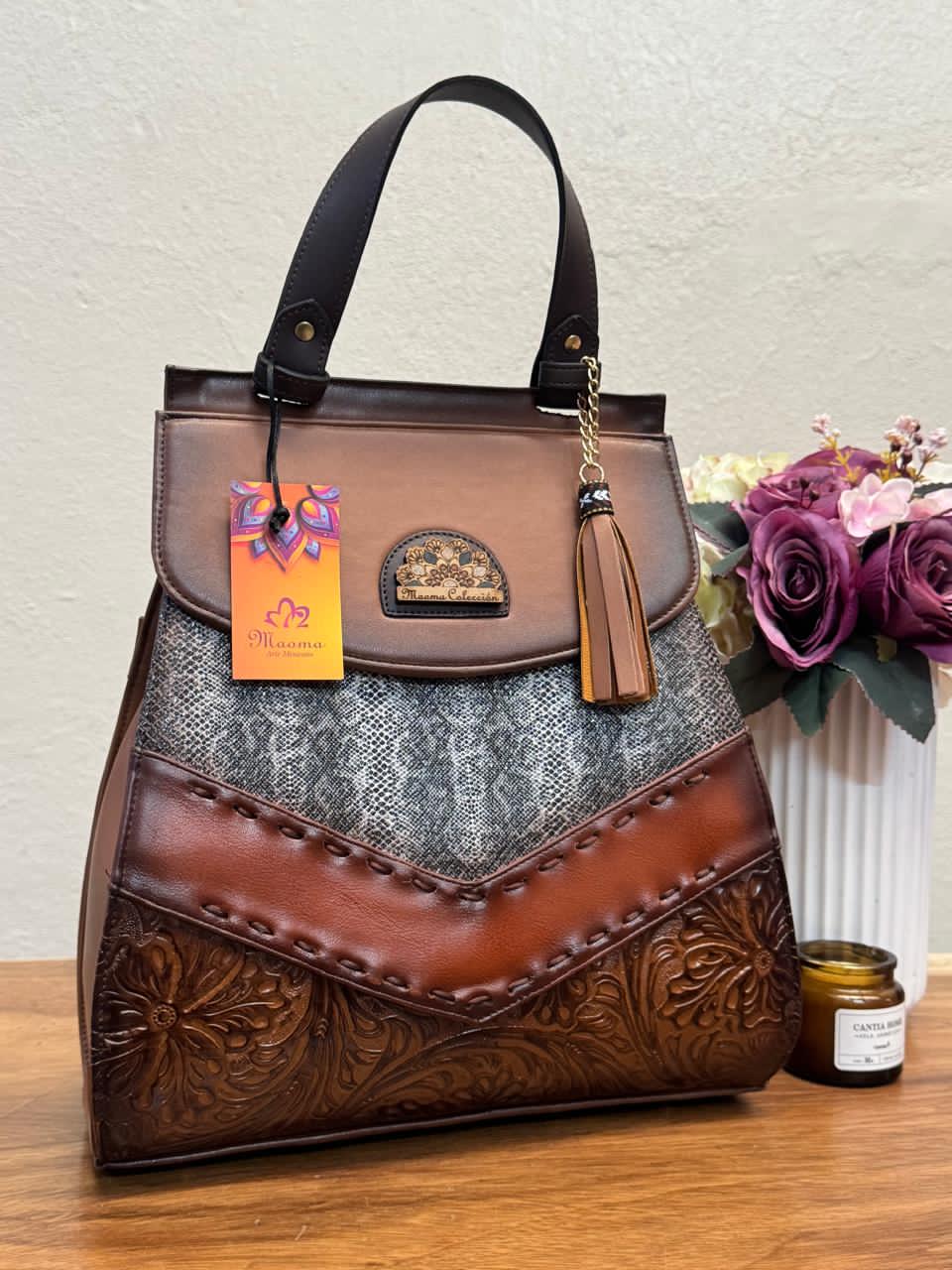 MAOMA GDE MOCHILA VERO FRANJA VARIOS MARRON