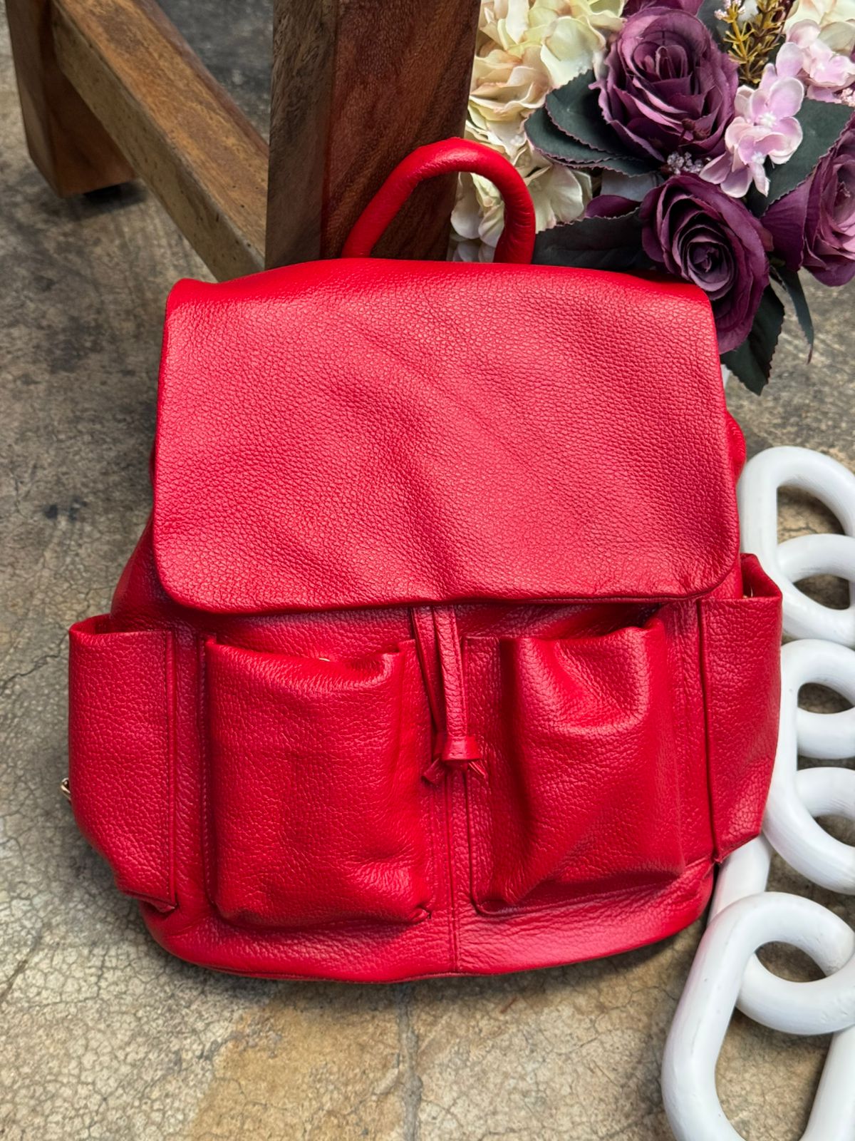 MOCHILA 100% PIEL UCRANIA ROJO