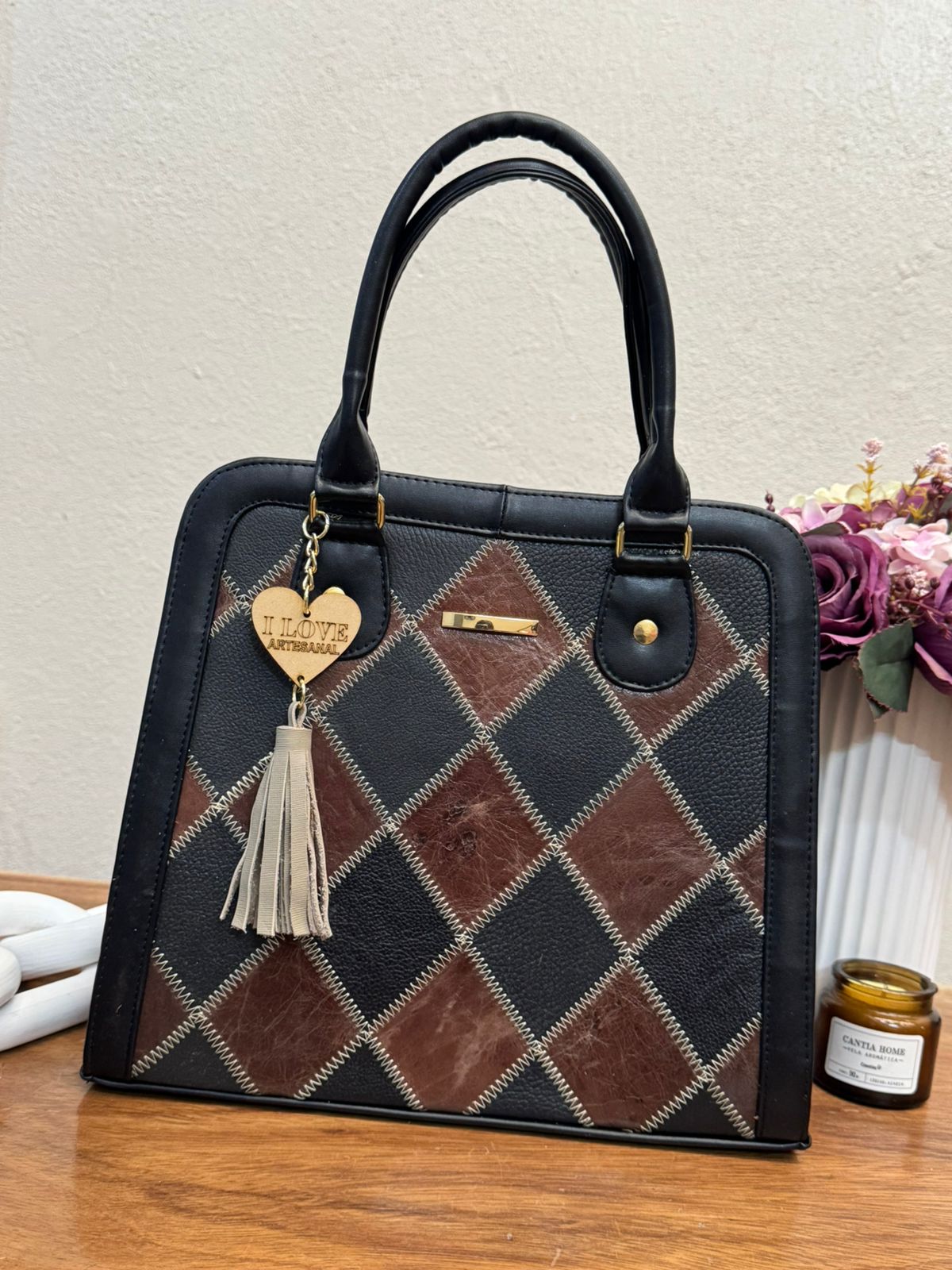 BOLSO VIRGINIA ROMBOS NEGRO