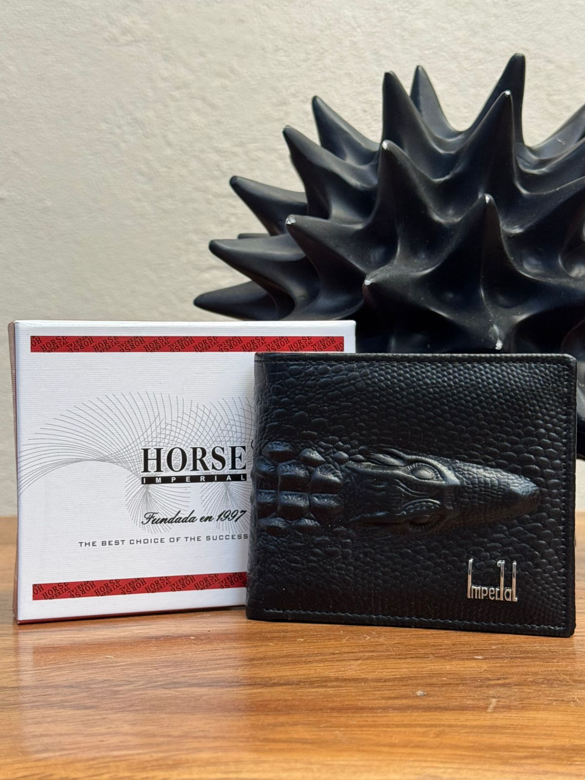 CARTERA HORSE PIEL BIFOLD COCODRILO NEGRO