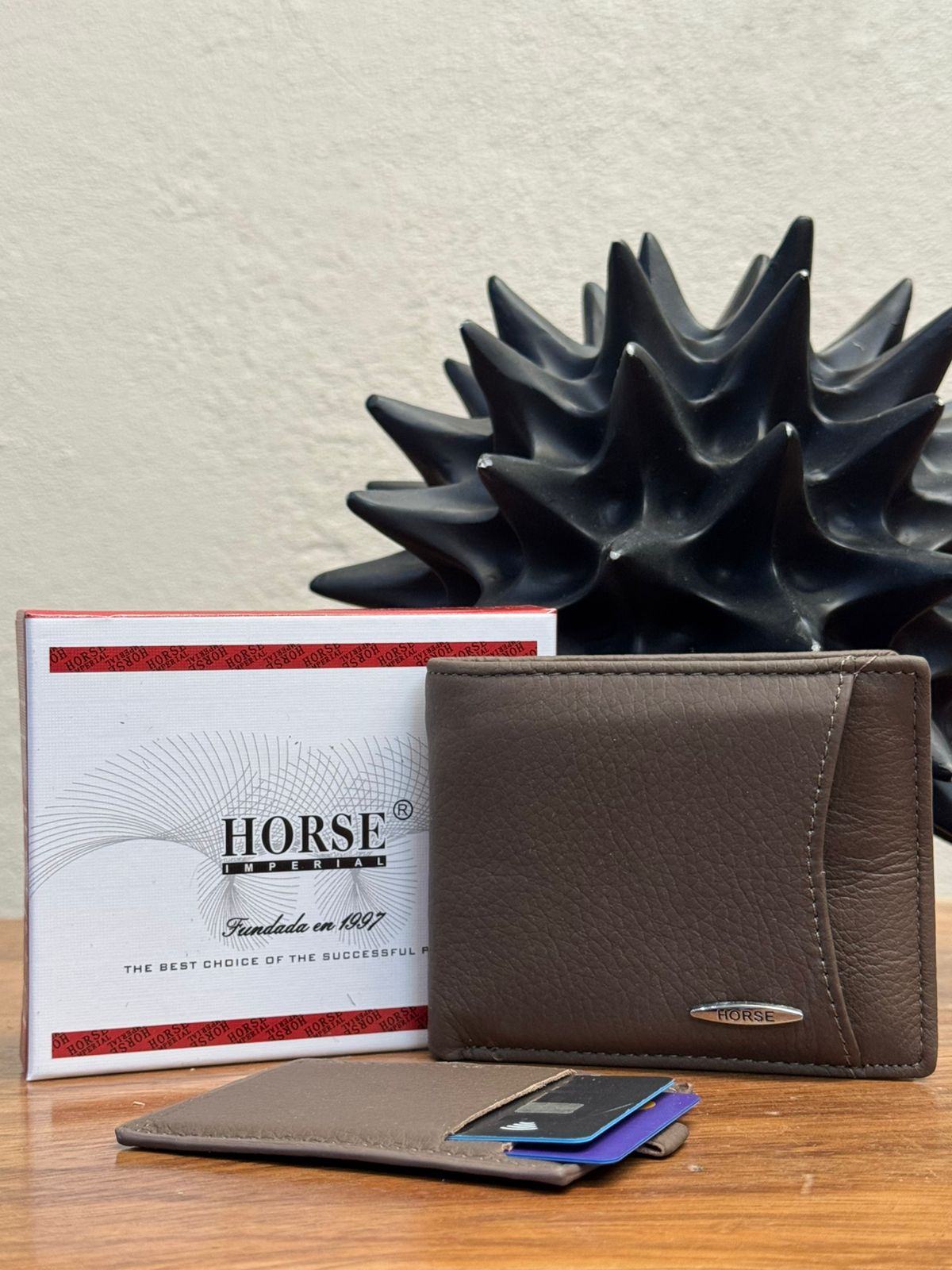 CARTERA HORSE PIEL COLOR CAFE CON TARJETERO DESMONTABLE