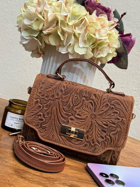 PORTACEL CINCELADO FRIDA FLORES MARRON