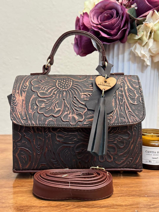 CROSSBODY DELIA MUÑEQUEADA TAPA RECTA VERDE-COBRE