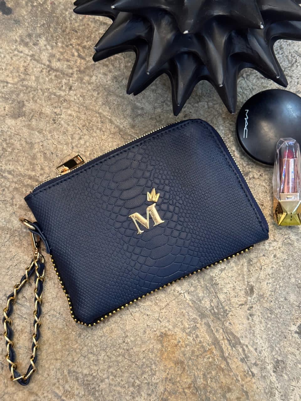 MONEDERO XL PREMIUM AZUL MARINO VIBORA H/DORADO
