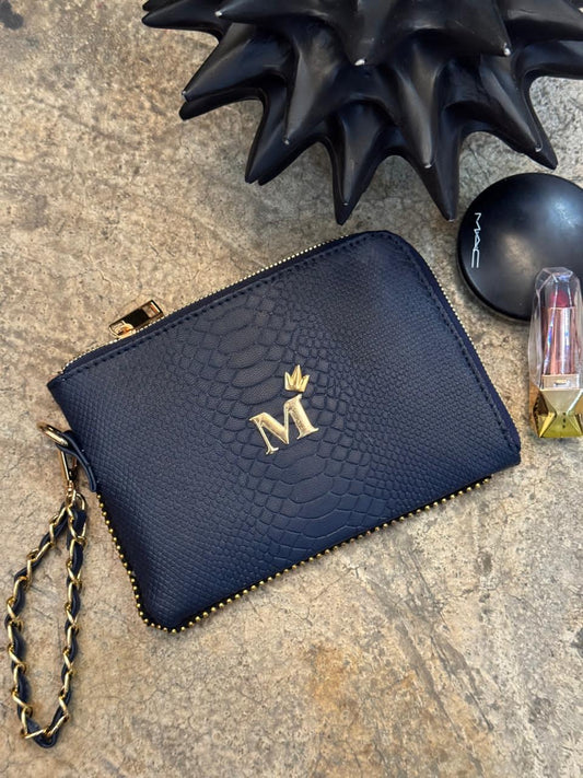 MONEDERO XL PREMIUM AZUL MARINO VIBORA H/DORADO