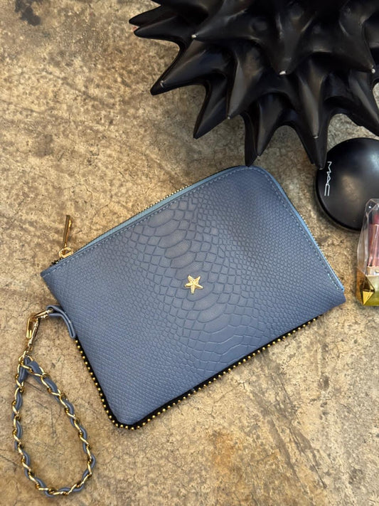 MONEDERO XL PREMIUM AZUL MEZCLILLA VIBORA H/DORADO