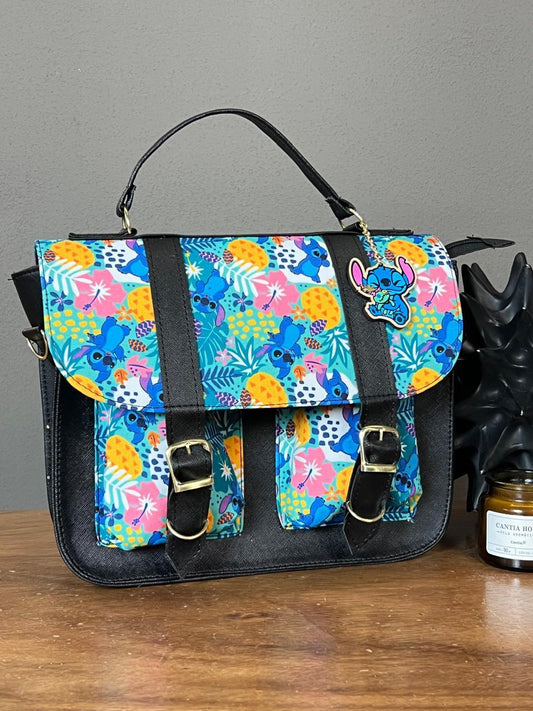 MOCHILA/MALETIN PERSONAJES STITCH FLORES-NEGRO