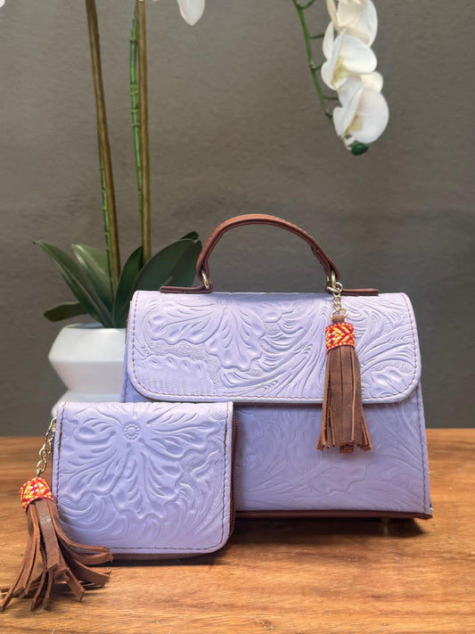 DUO DELIA PIEL GRASO GRABADO FLORES LILA