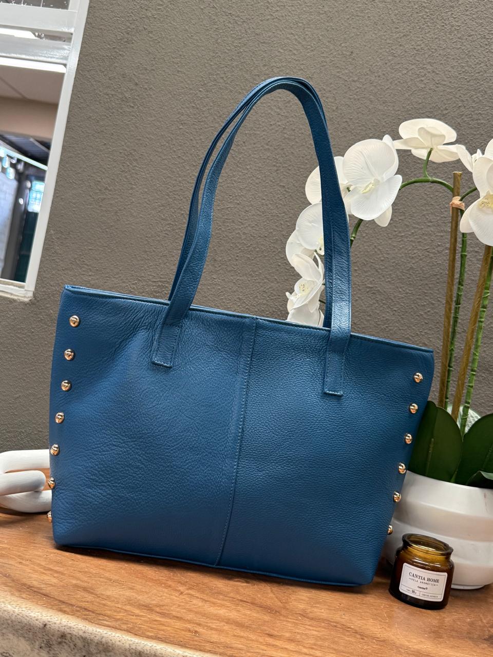 BOLSO 100% PIEL IRLANDA AZUL MEZCLILLA