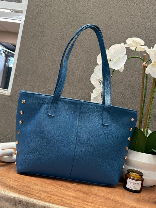 BOLSO 100% PIEL IRLANDA AZUL MEZCLILLA