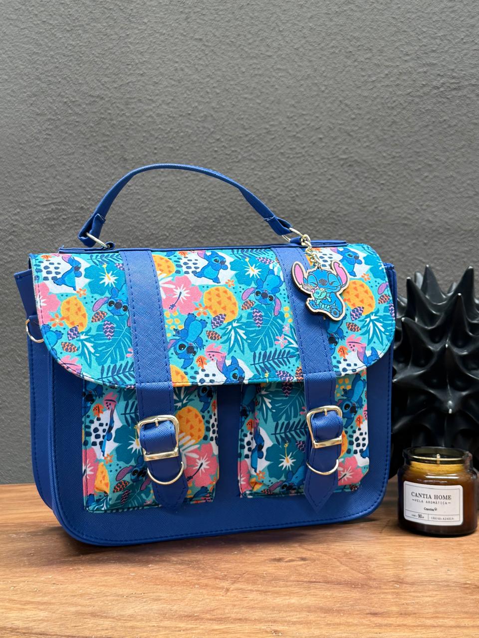 MOCHILA/MALETIN PERSONAJES STITCH FLORES-AZUL REY