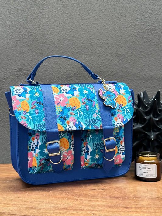 MOCHILA/MALETIN PERSONAJES STITCH FLORES-AZUL REY