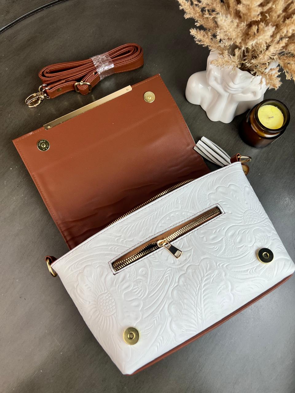 CROSSBODY VIANNEY TAPA PELO GRIS/PIEL LATTE