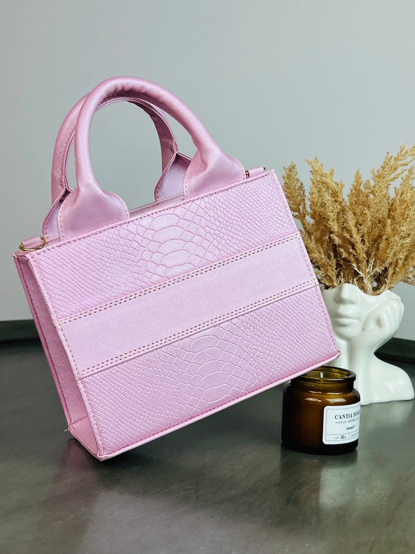 TOTE CLASICA MINI ROSA BRILLOSO