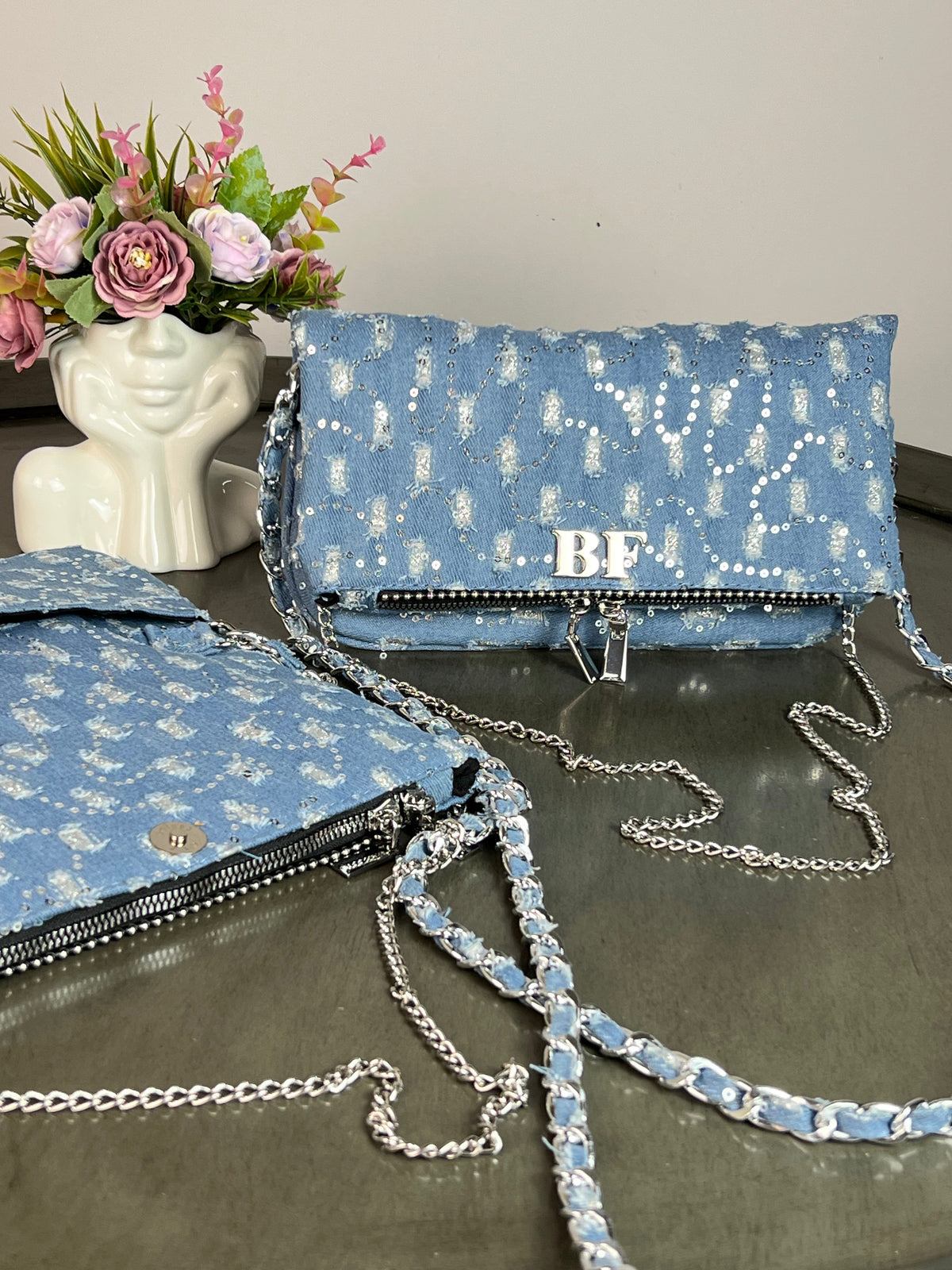 AMONET DENIM LENTEJUELA H/PLATA