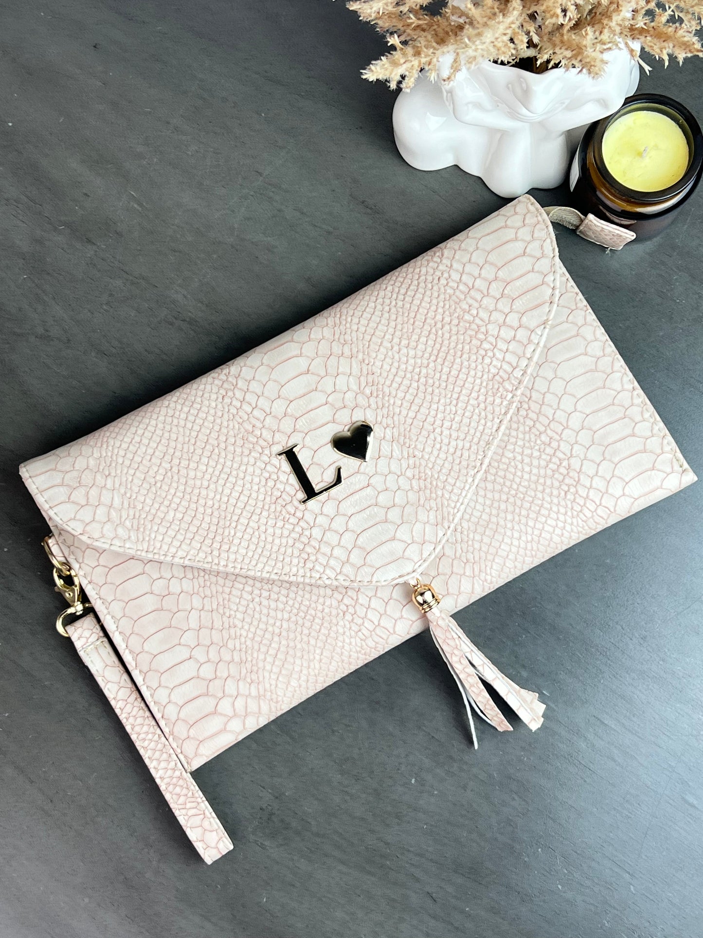 CLUTCH FINO PITON ROSA /HUESO