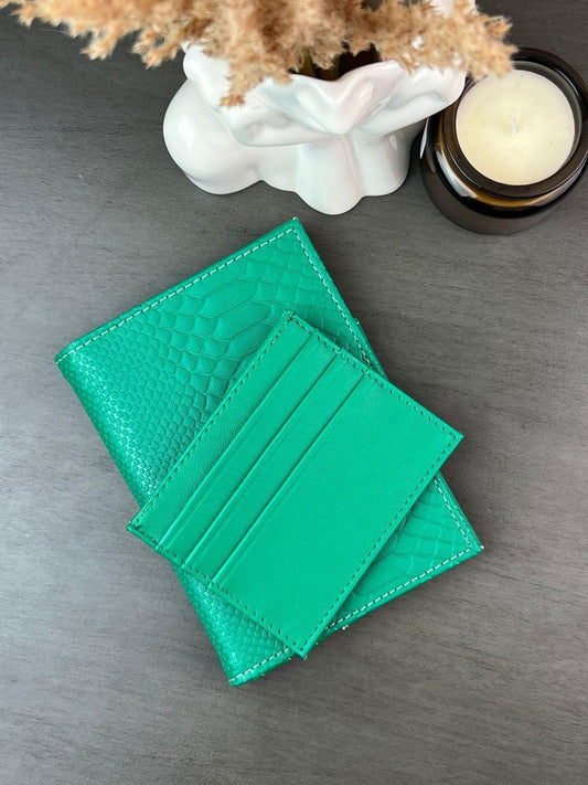 DÚO PORTAPASAPORTE TARJETERO VIBORA VERDE BANDERA
