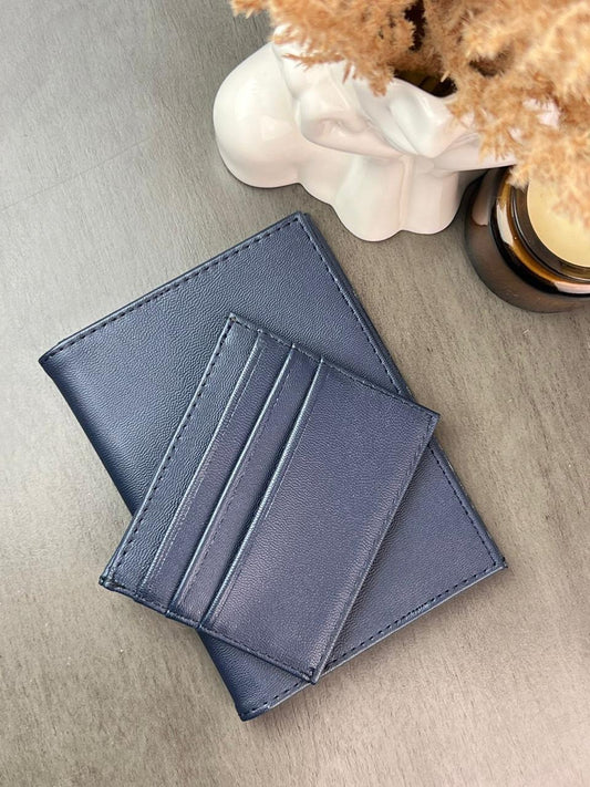 DÚO PORTAPASAPORTE TARJETERO LISO AZUL