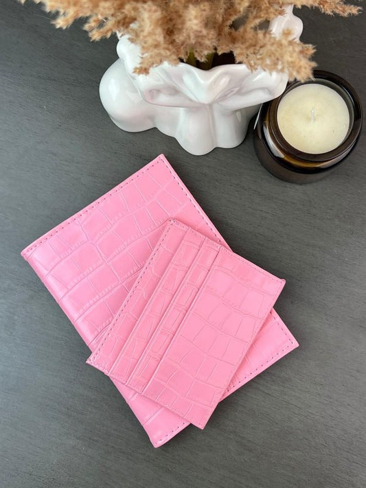 DÚO PORTAPASAPORTE TARJETERO DRILO ROSA