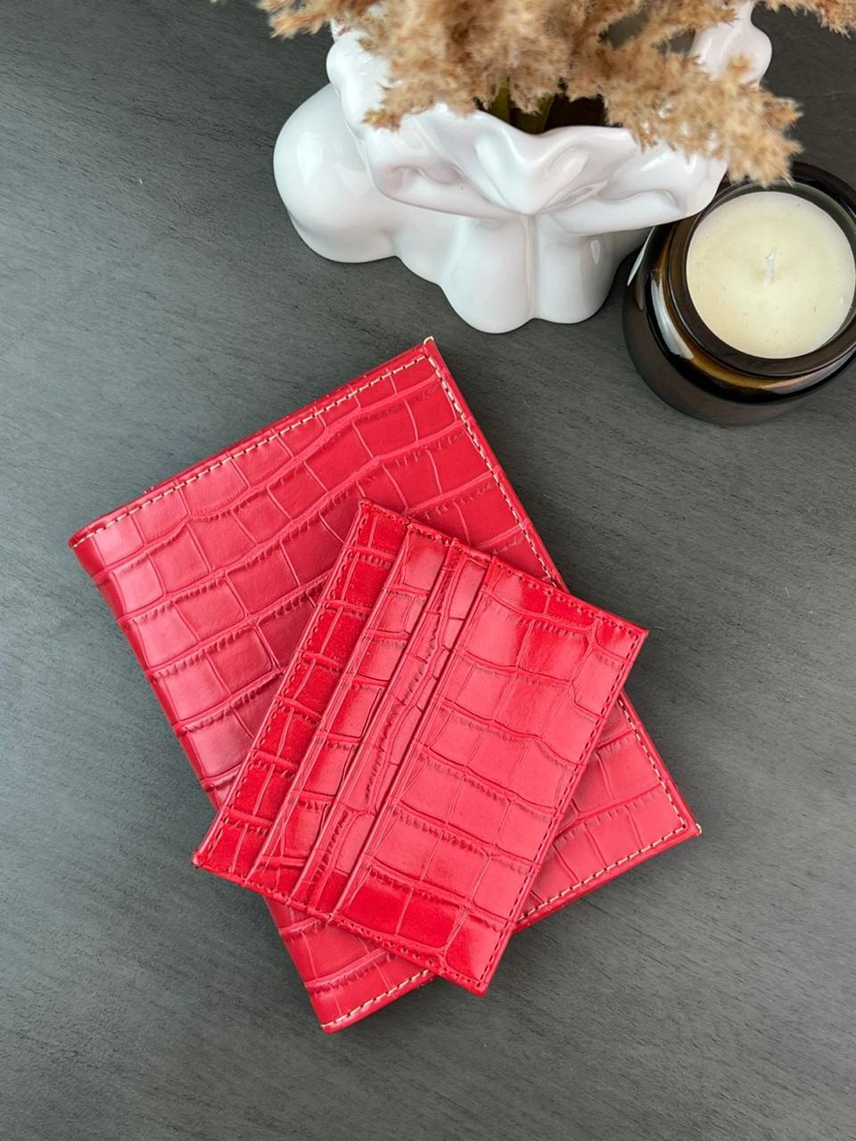 DÚO PORTAPASAPORTE TARJETERO DRILO ROJO