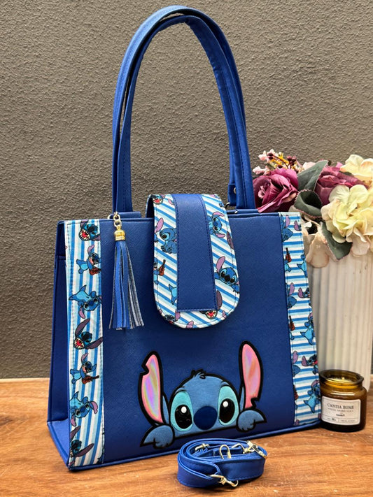 BOLSA BROCHE PERSONAJE STITCH AZUL RAYADO