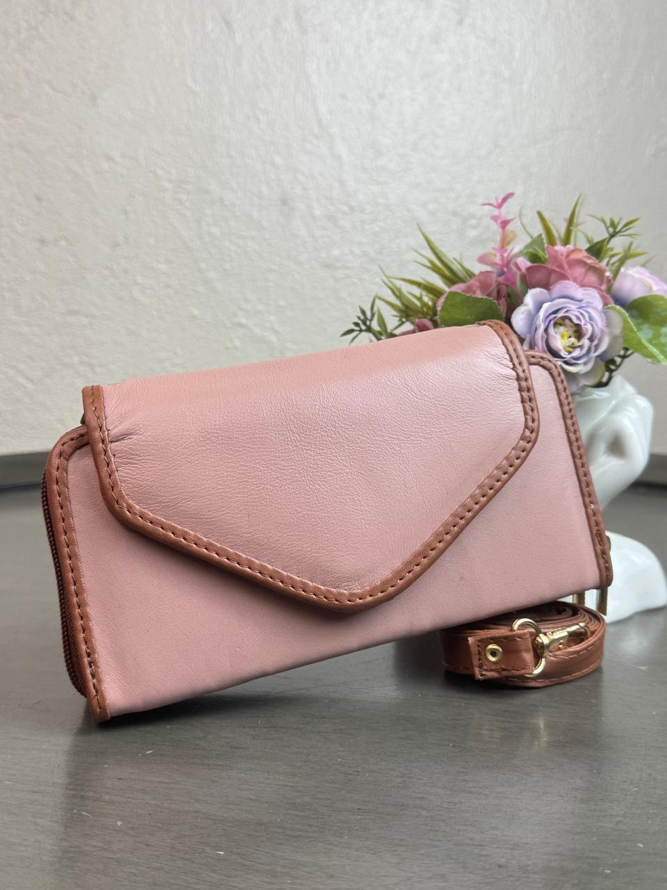 CARTERA PIEL TAPA LISA PALO DE ROSA MATE