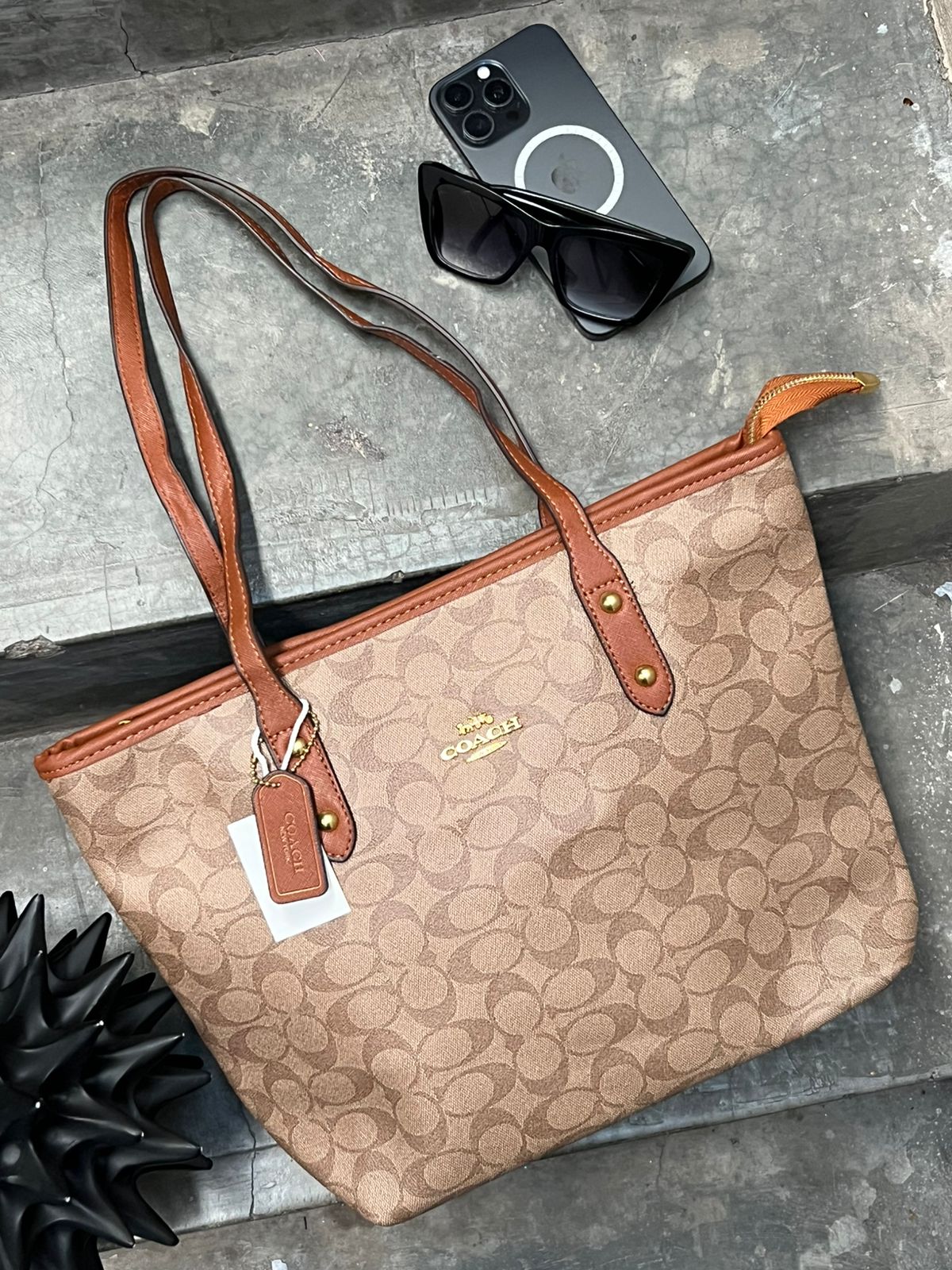 IMPORTACION TOTE COACH GDE NEUTROS KHAKI ESTAMPADO ASAS CAMEL