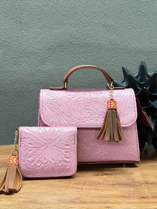 DUO DELIA PIEL GRASO GRABADO FLORES ROSA BRILLO