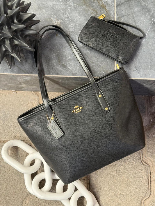 BOLSO COACH CON COSMETIQUERA NEGRO LISO