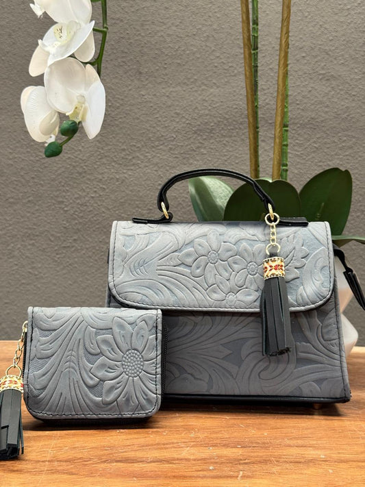 DUO DELIA PIEL GRASO GRABADO PRIMAVERA GRIS