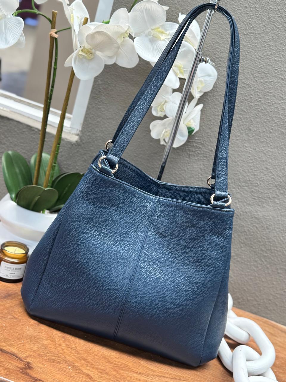 BOLSO 100% PIEL BAHAMAS AZUL MARINO