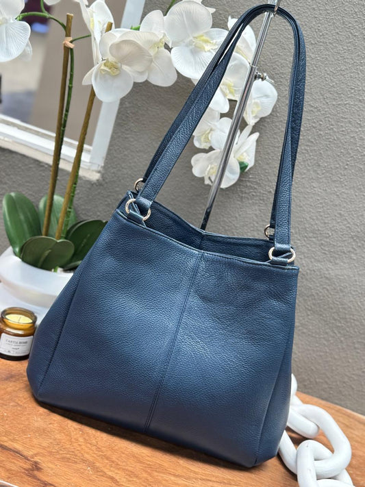 BOLSO 100% PIEL BAHAMAS AZUL MARINO