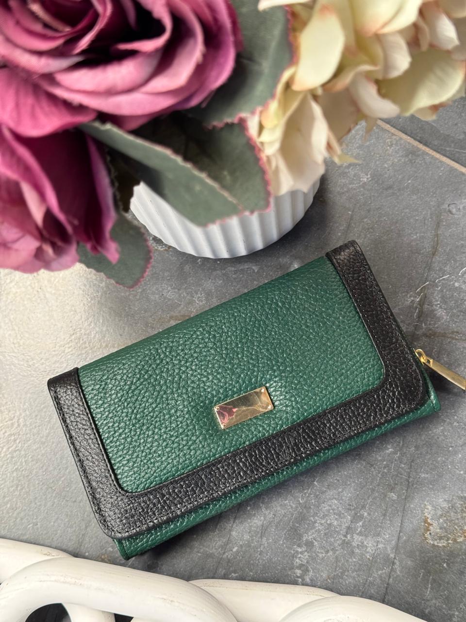 CARTERA AUSTRALIA LISA 100% PIEL VERDE/NEGRO