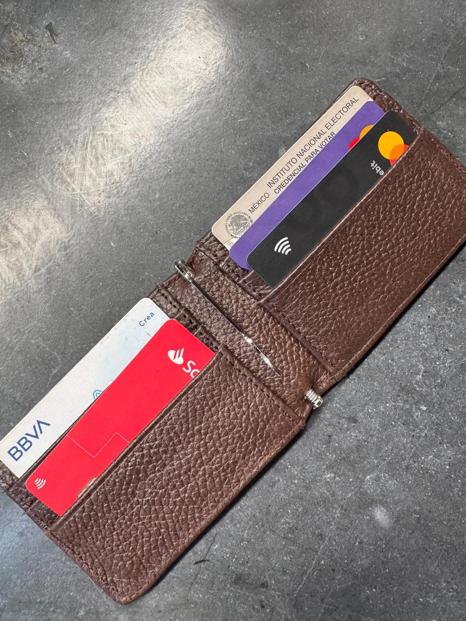 CARTERA CLIP SUIZA 100% PIEL CAFE