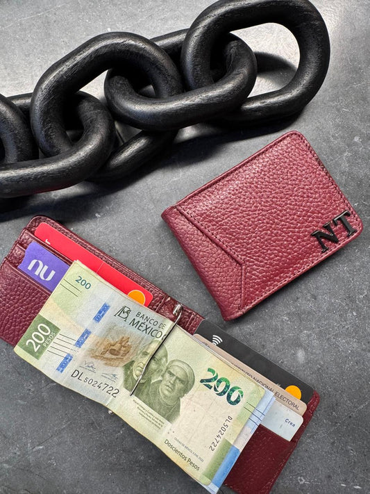 CARTERA CLIP SUIZA 100% PIEL VINO