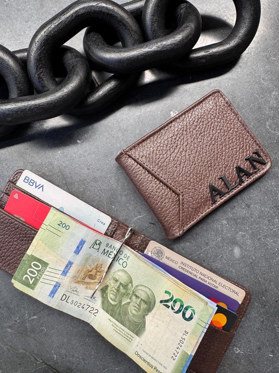 CARTERA CLIP SUIZA 100% PIEL CAFE